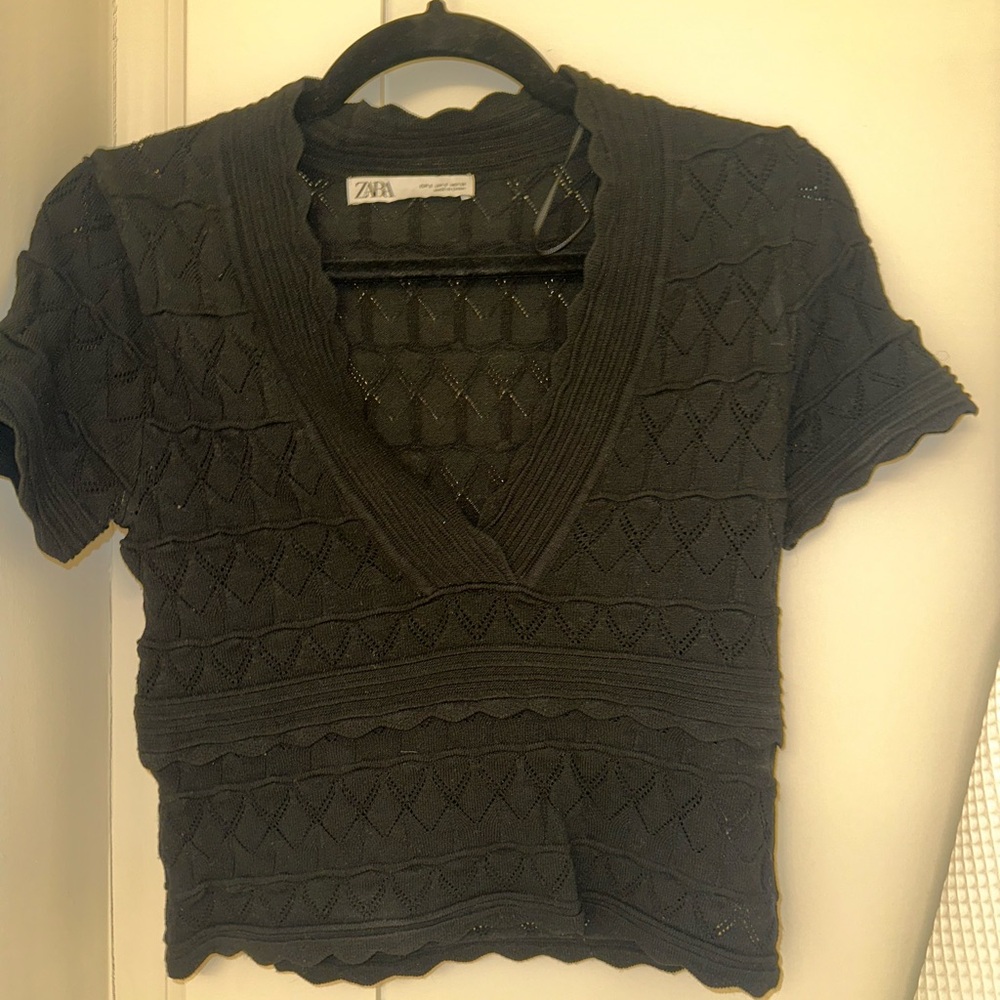 Zara Black Knit crochet Women Top size small